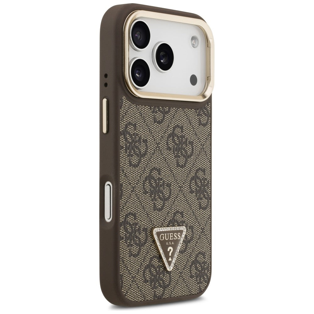 Custodia MagSafe per Apple iPhone 17 Pro Max, Guess, Logo Triangolo 4G con Supporto Fotocamera, Marrone Dorato