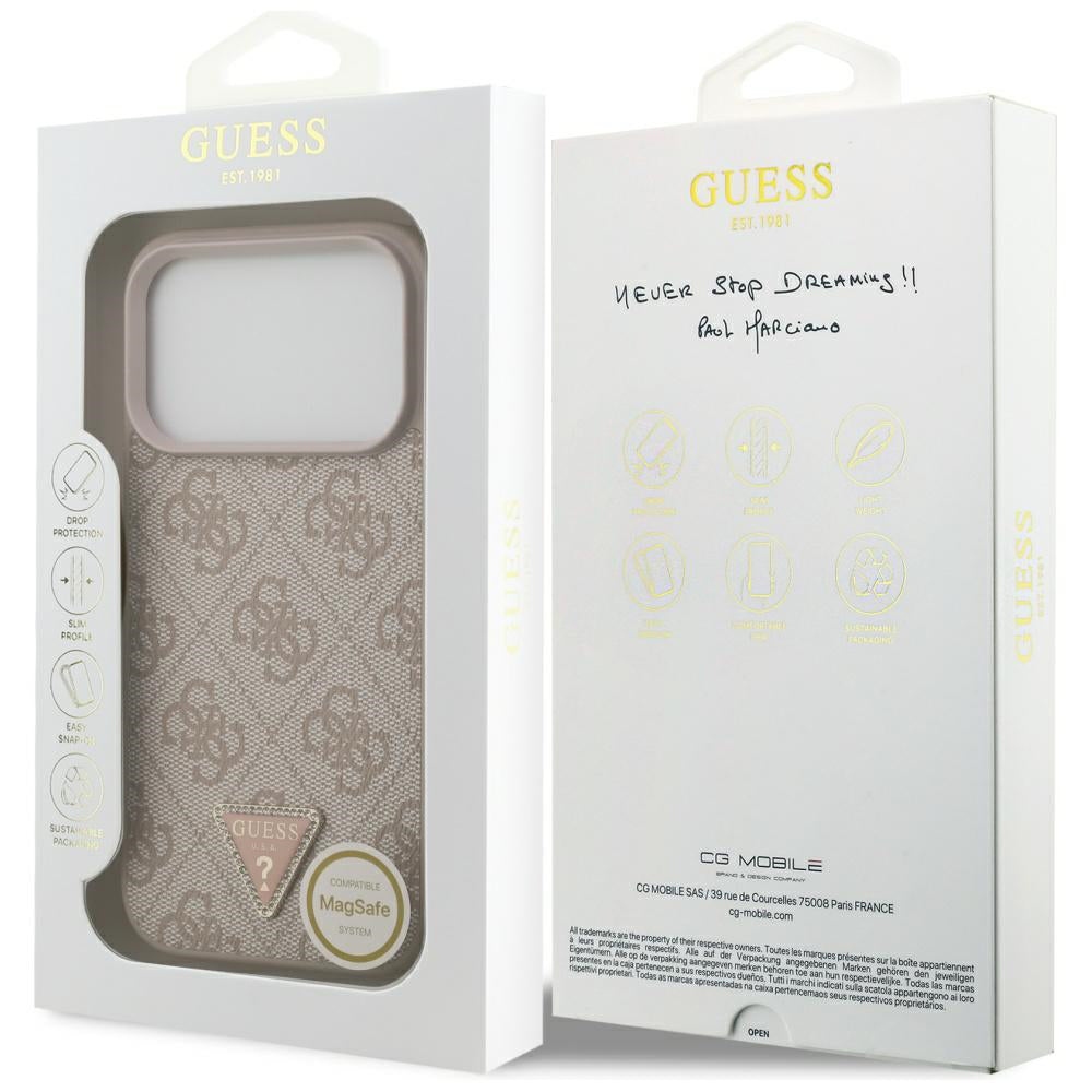 Custodia MagSafe per Apple iPhone 17 Pro Max, Guess, 4G Triangle Strass, Rosa