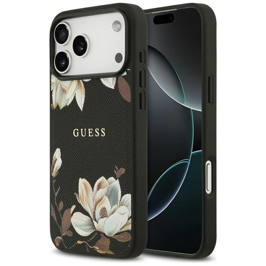 Custodia MagSafe per Apple iPhone 17 Pro Max, Guess, Grained Flowers, Nera