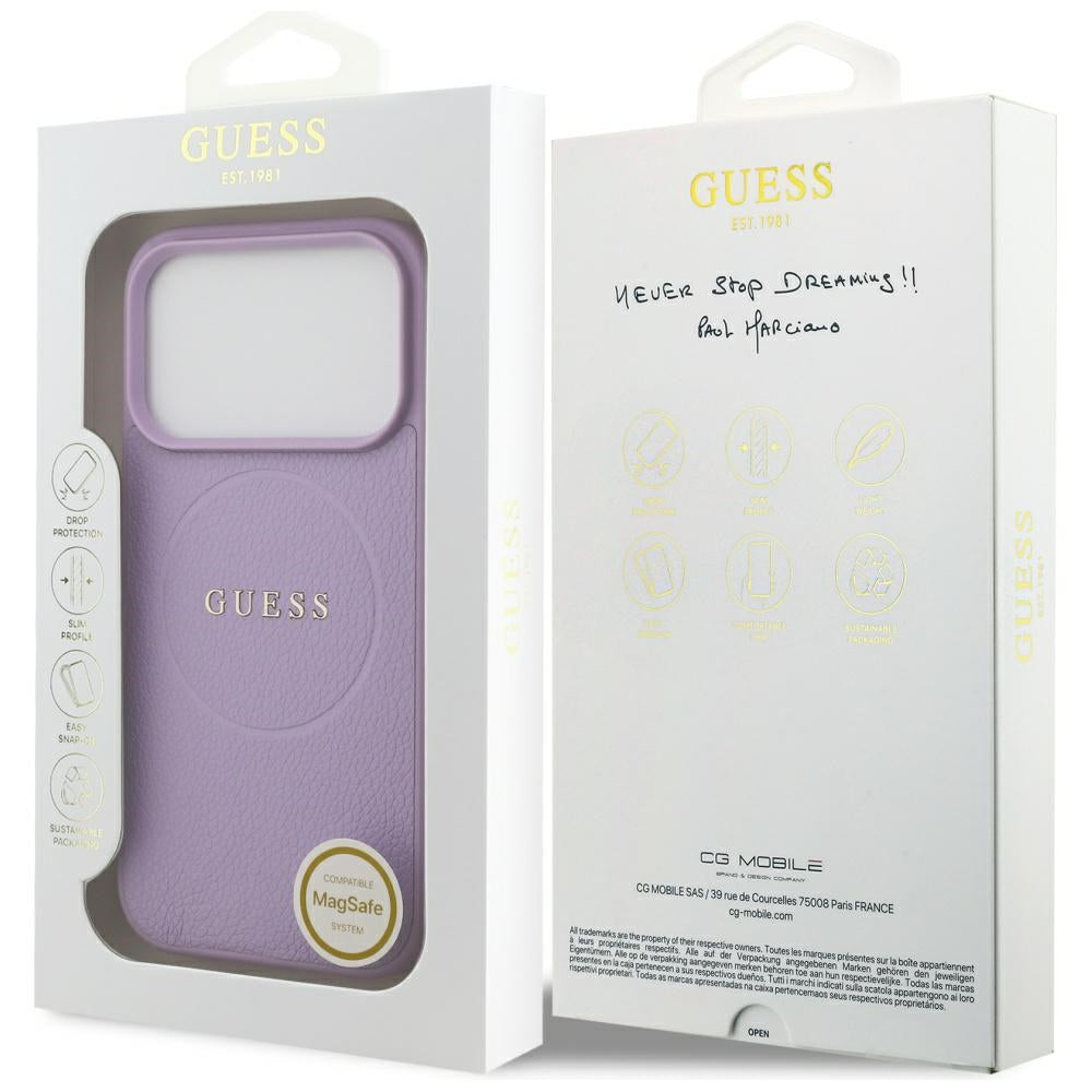 Custodia MagSafe per Apple iPhone 17 Pro Max, Guess, Grained Gold Ring, Viola