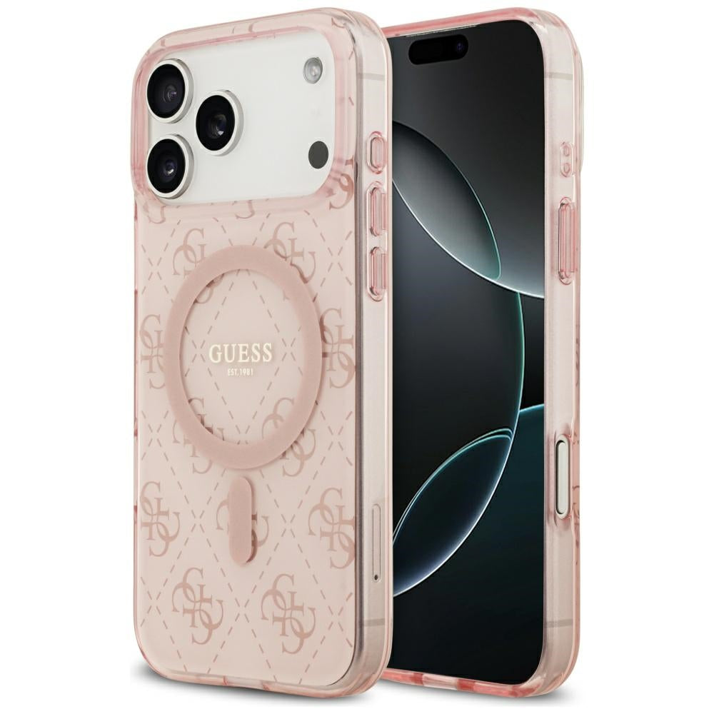 Custodia MagSafe per Apple iPhone 17 Pro Max, Guess, IML 4G Background, Rosa