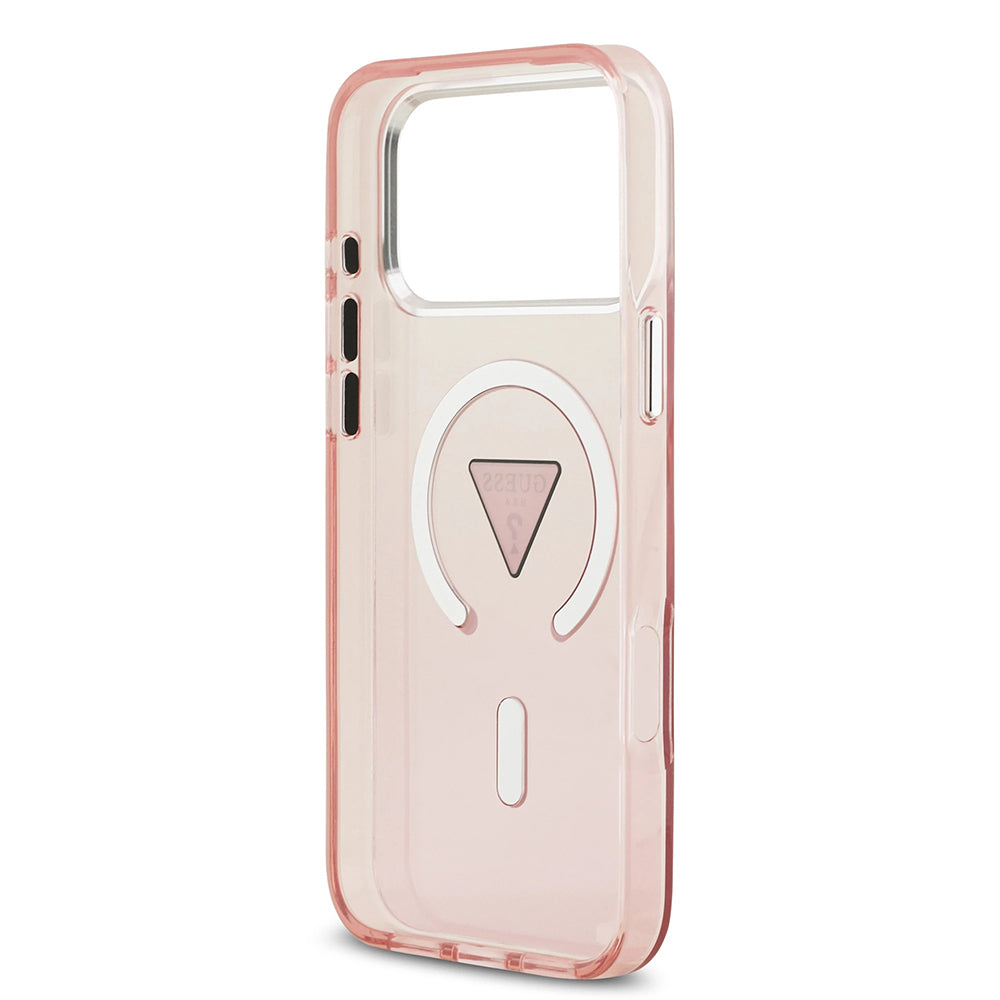 Custodia MagSafe per Apple iPhone 17 Pro Max, Guess, Logo Triangolo Gradiente IML, Rosa