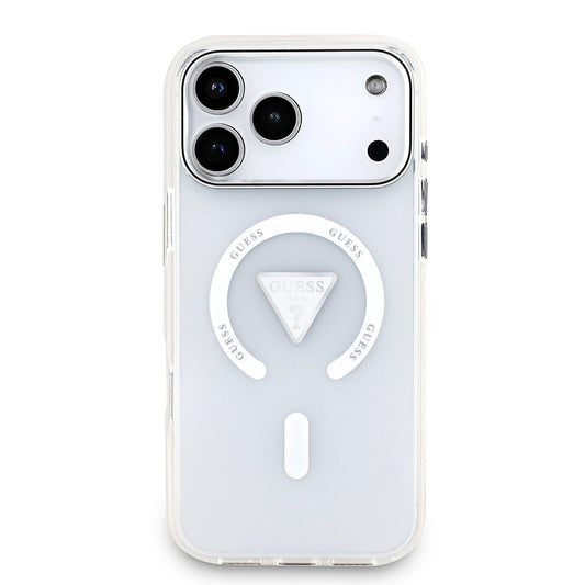 Custodia MagSafe per Apple iPhone 17 Pro Max, Guess, Logo Triangolo Gradiente IML, Trasparente