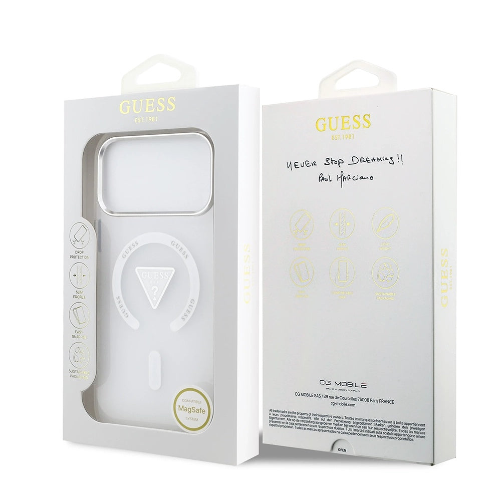 Custodia MagSafe per Apple iPhone 17 Pro Max, Guess, Logo Triangolo Gradiente IML, Trasparente