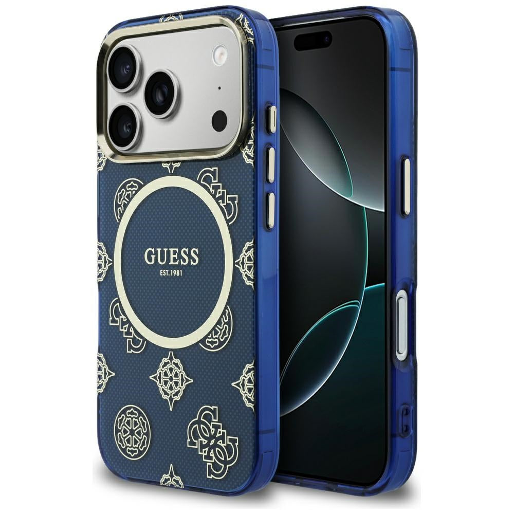 Custodia MagSafe per Apple iPhone 17 Pro Max, Guess, IML Peony Dot, Blu