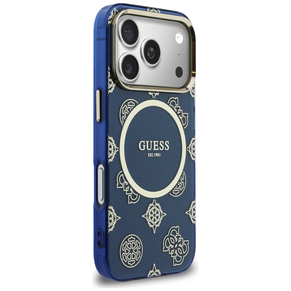 Custodia MagSafe per Apple iPhone 17 Pro Max, Guess, IML Peony Dot, Blu
