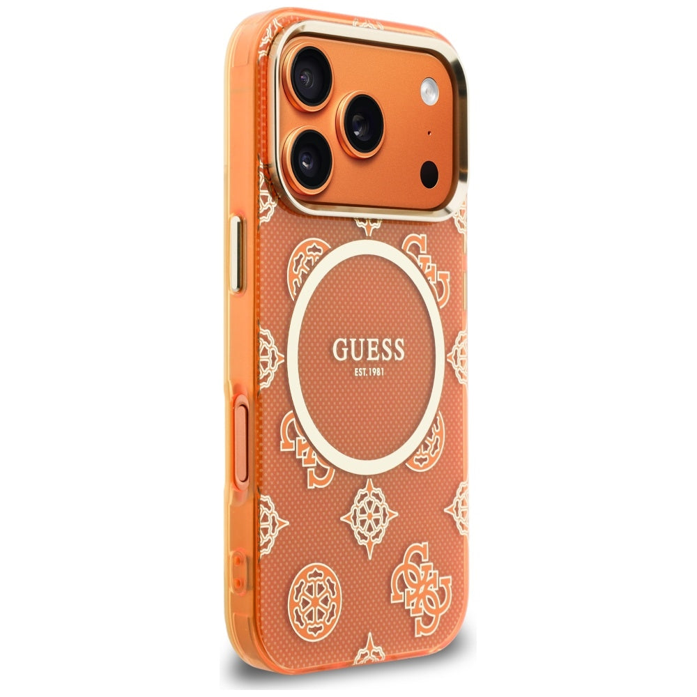 Custodia MagSafe per Apple iPhone 17 Pro Max, Guess, IML Peony Dot, Arancione