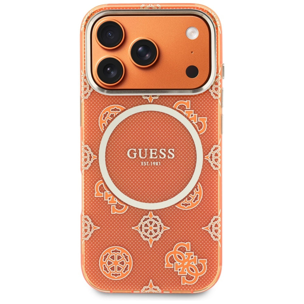 Custodia MagSafe per Apple iPhone 17 Pro Max, Guess, IML Peony Dot, Arancione