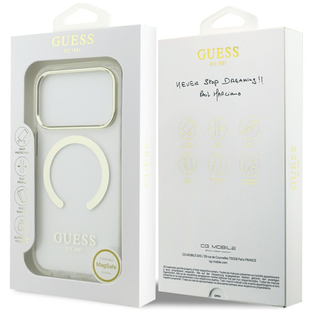 Custodia MagSafe per Apple iPhone 17 Pro Max, Guess, Metal Outline, Dorata