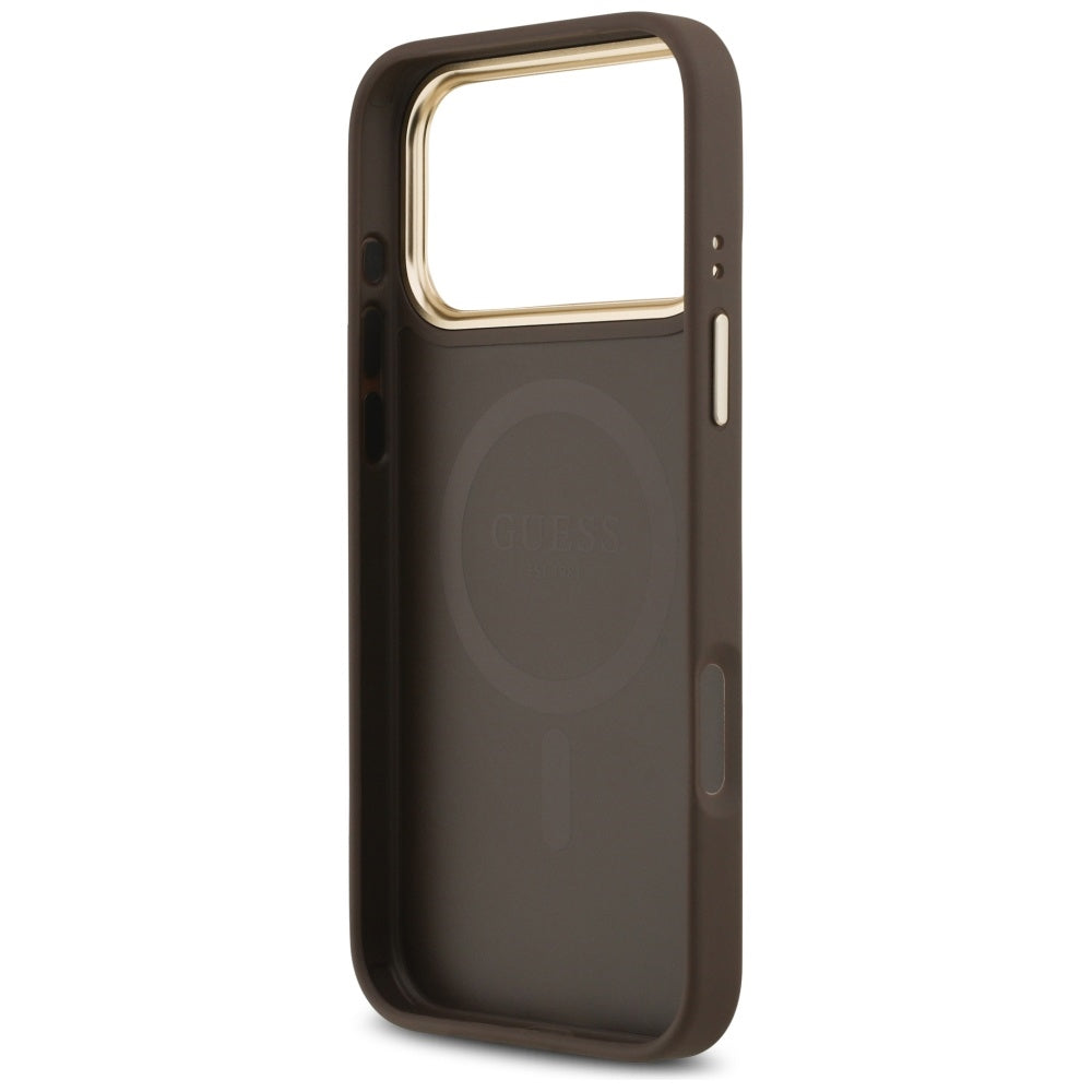 Custodia MagSafe per Apple iPhone 17 Pro Max, Guess, Peony Hot Stamp, Marrone