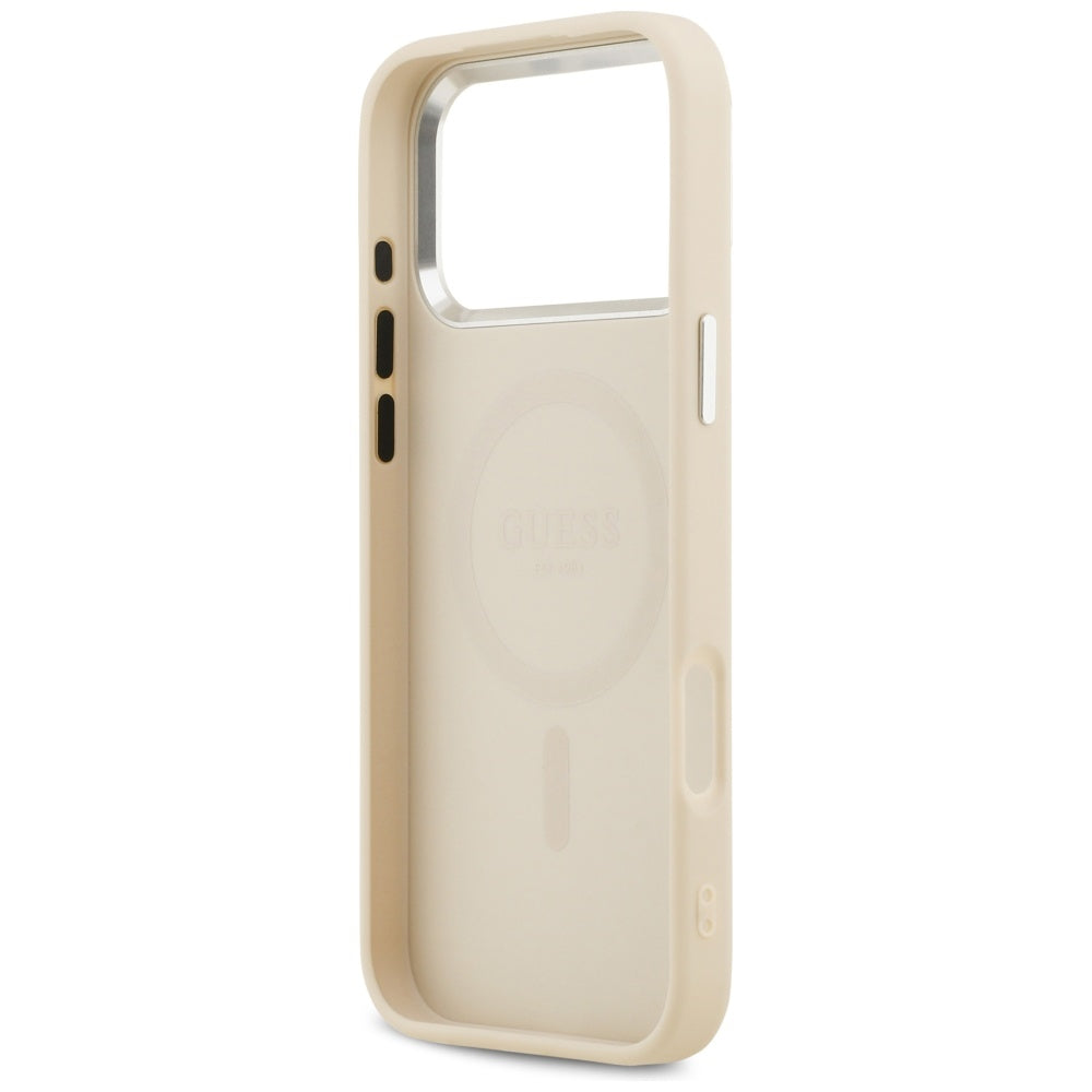 Custodia MagSafe per Apple iPhone 17 Pro Max, Guess, Peony Hot Stamp Script, Beige