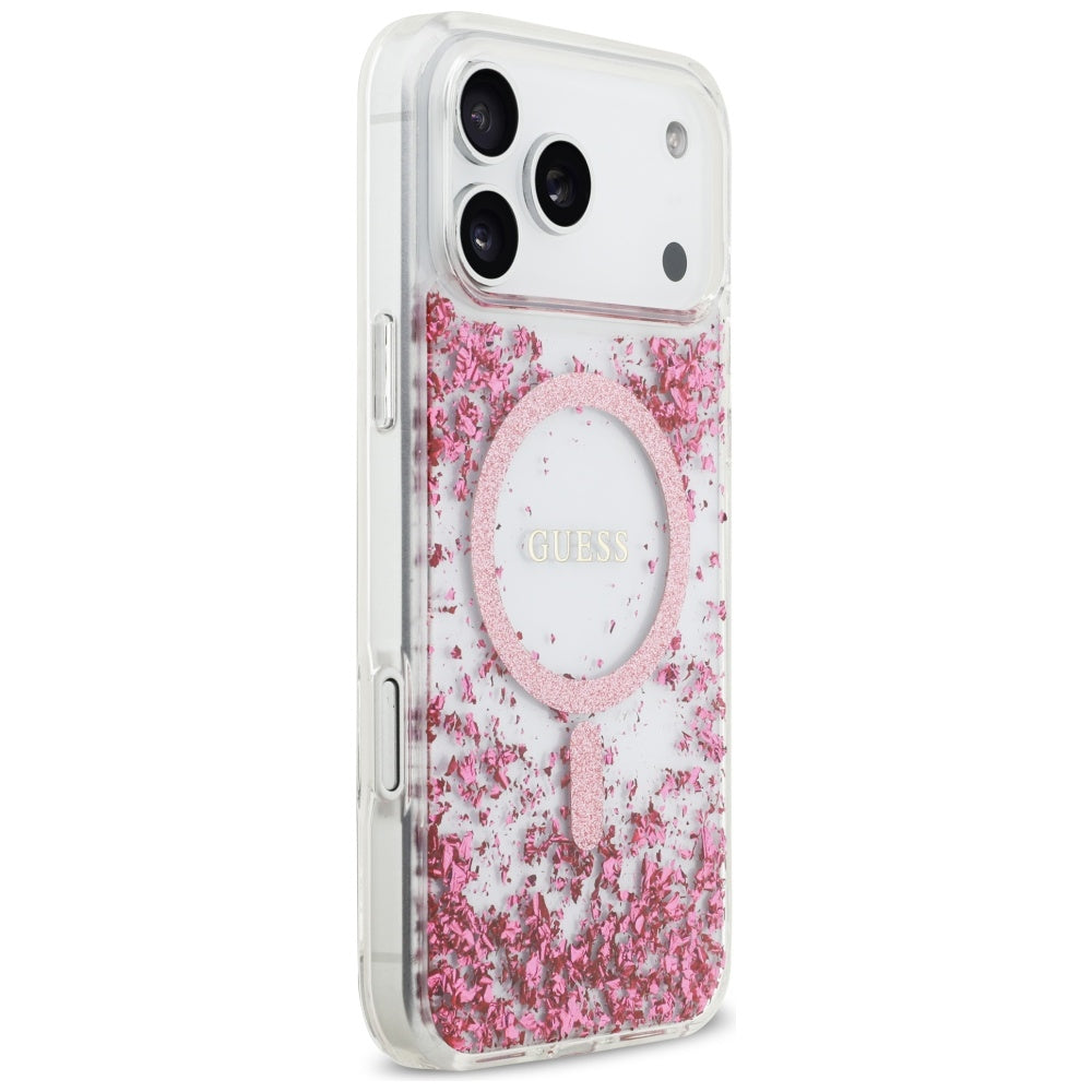 Custodia MagSafe per Apple iPhone 17 Pro Max, Guess, Fondo in Resina Glitter, Rosa