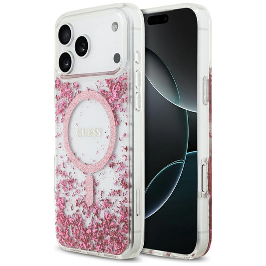 Custodia MagSafe per Apple iPhone 17 Pro Max, Guess, Resin Bottom Glitter, Rosa