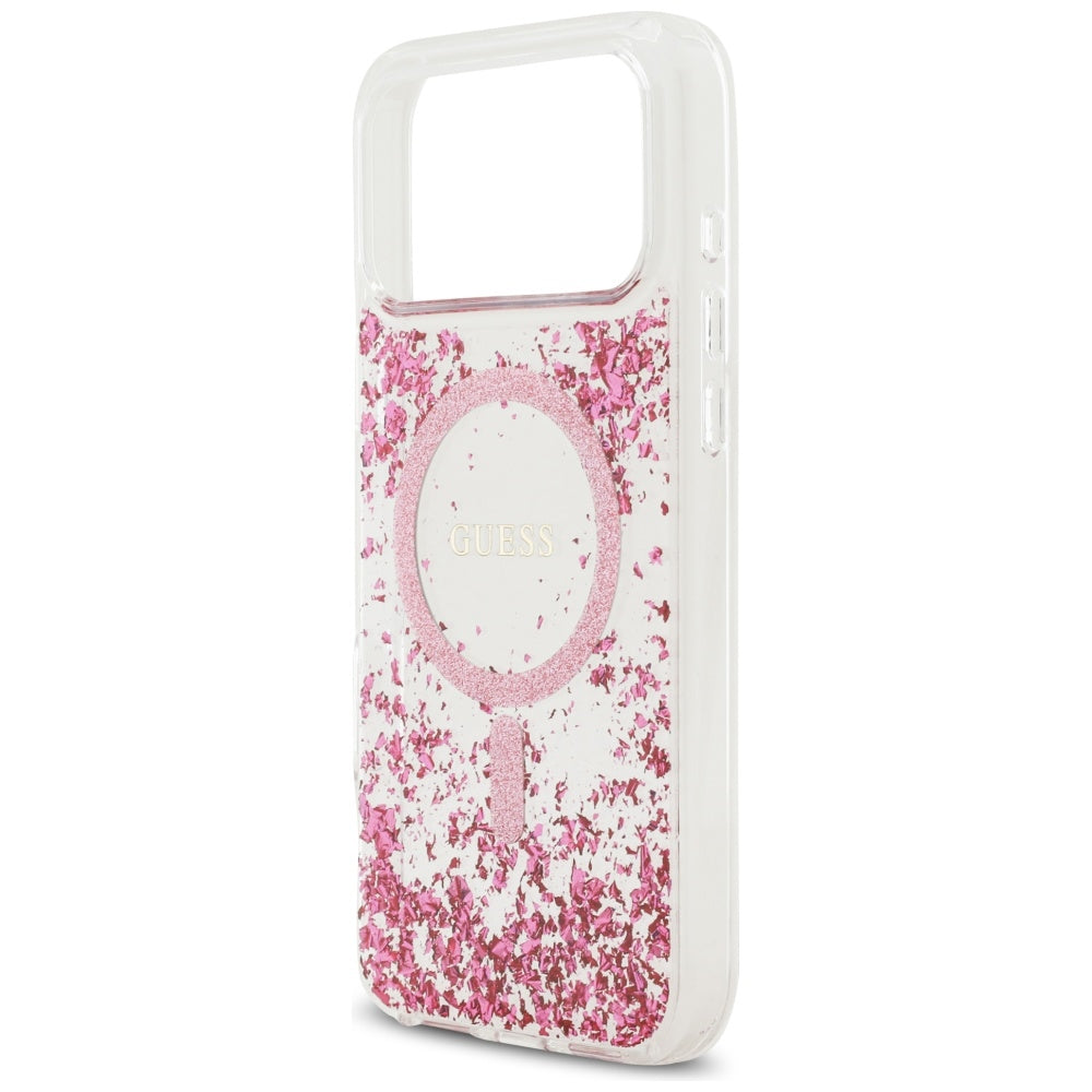 Custodia MagSafe per Apple iPhone 17 Pro Max, Guess, Fondo in Resina Glitter, Rosa