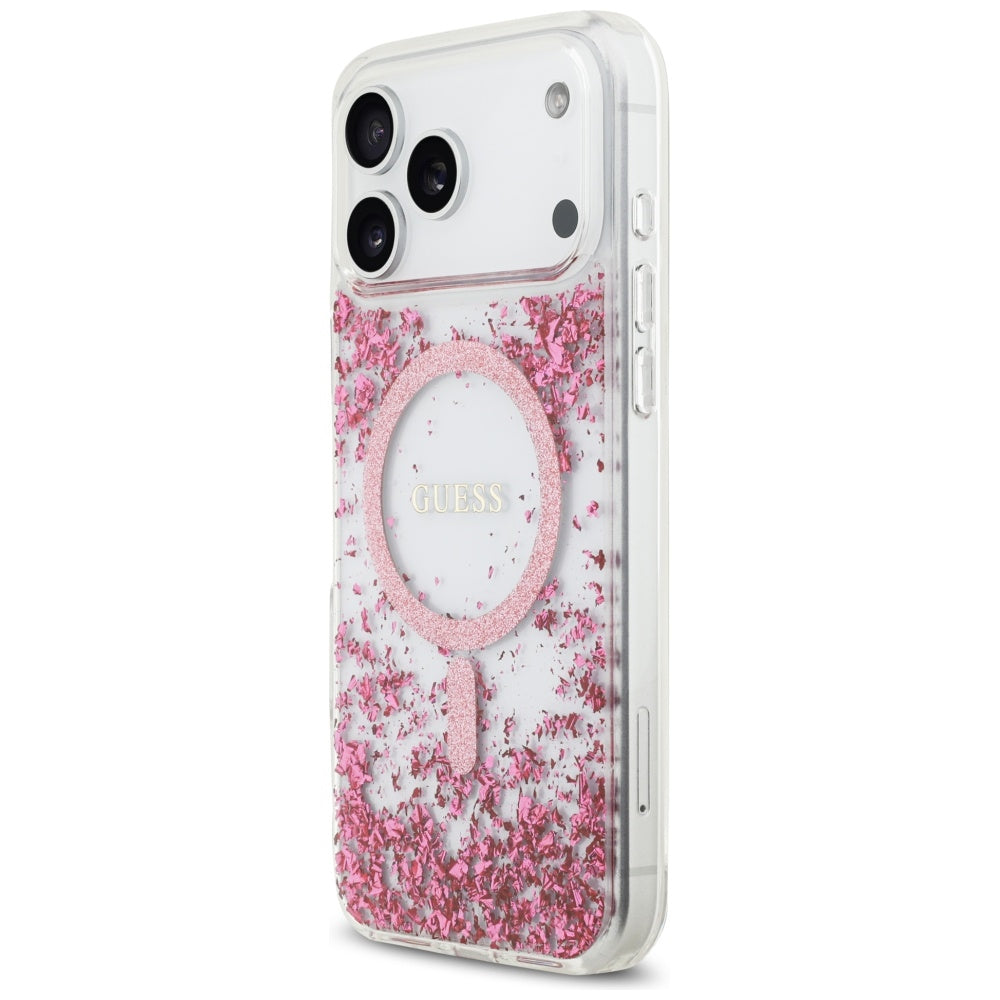 Custodia MagSafe per Apple iPhone 17 Pro Max, Guess, Fondo in Resina Glitter, Rosa
