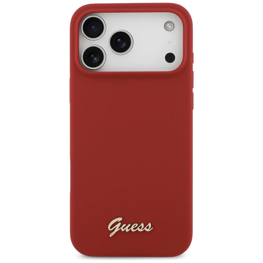 Custodia MagSafe per Apple iPhone 17 Pro Max, Guess, Script Metal Logo, Rossa