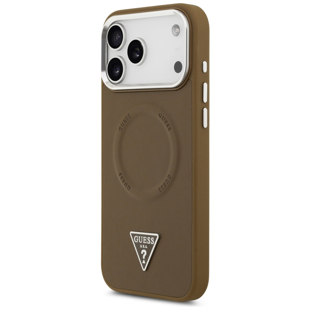 Custodia MagSafe per Apple iPhone 17 Pro Max, Guess, Logo Triangolo, Marrone Argentato