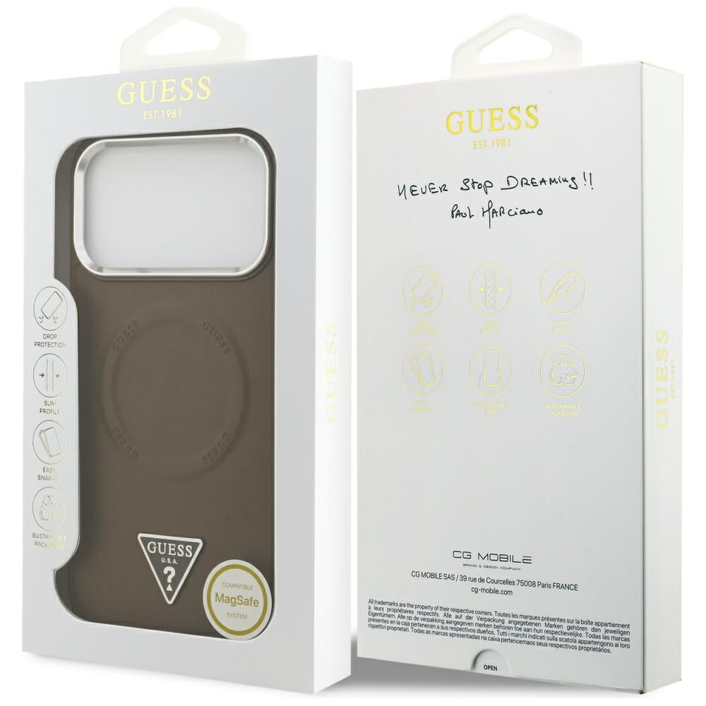 Custodia MagSafe per Apple iPhone 17 Pro Max, Guess, Logo Triangolo, Marrone Argentato