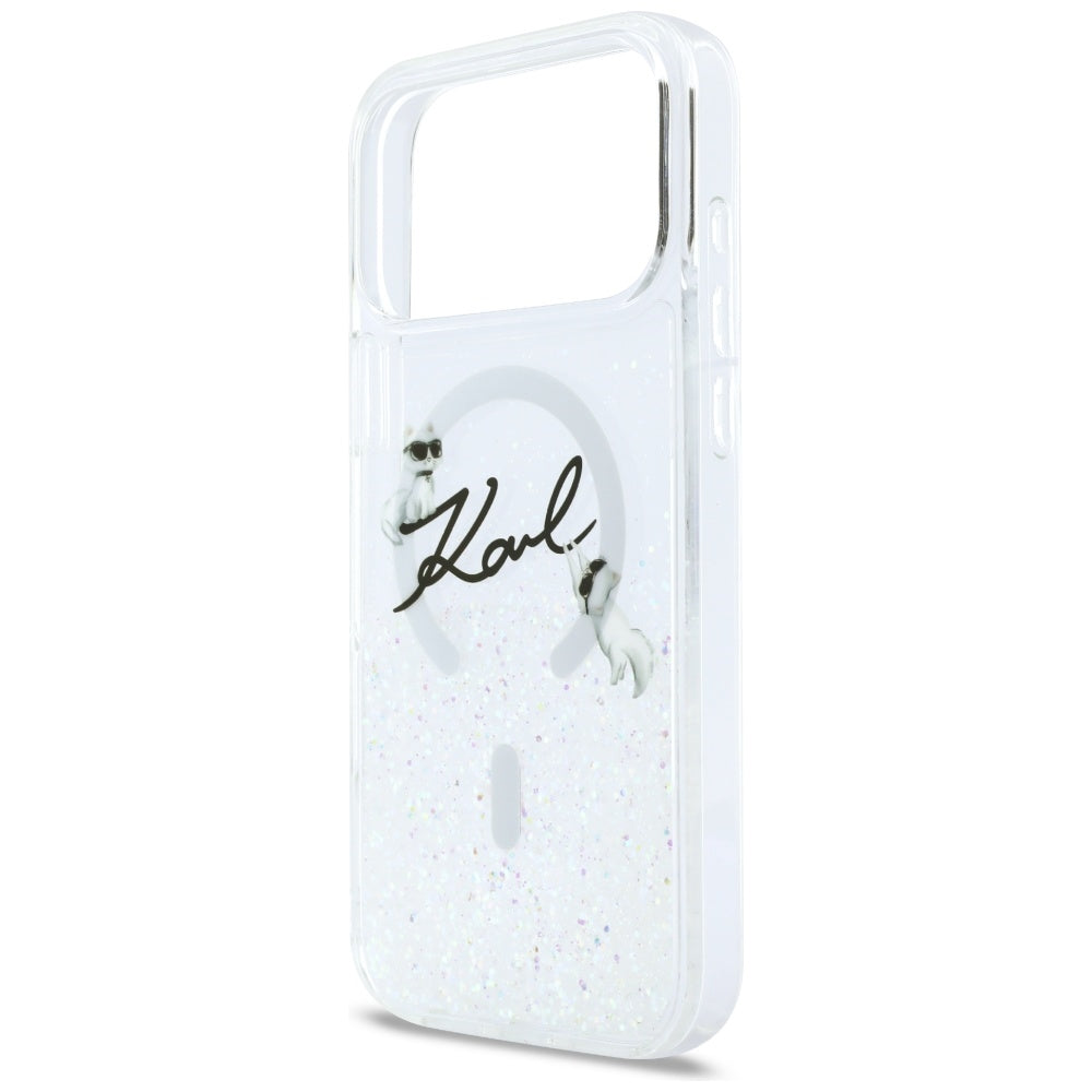 Custodia MagSafe per Apple iPhone 17 Pro Max, Karl Lagerfeld, Glitter Karl Script Logo, Trasparente