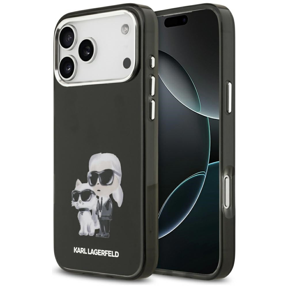 Custodia MagSafe per Apple iPhone 17 Pro Max, Karl Lagerfeld, IML Aquarelle Logo Karl & Choupette, Nera