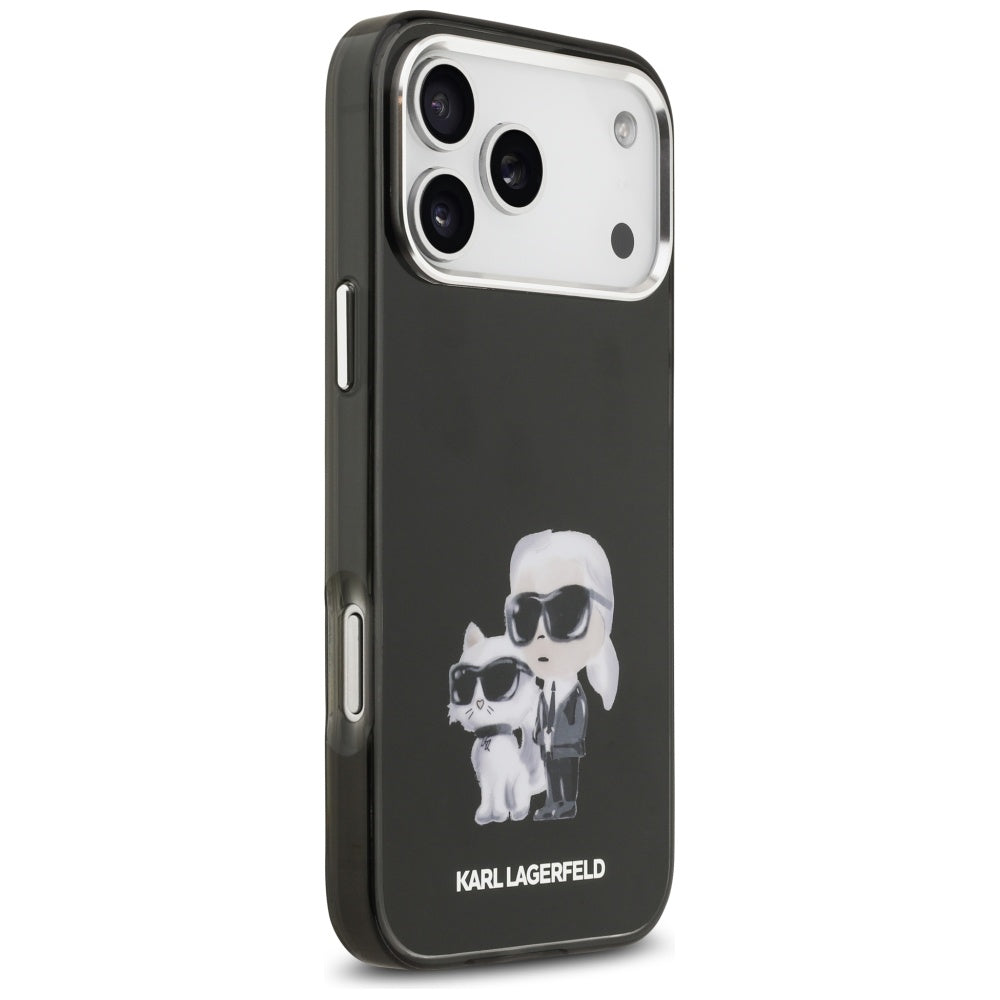 Custodia MagSafe per Apple iPhone 17 Pro Max, Karl Lagerfeld, IML Aquarelle Logo Karl & Choupette, Nera