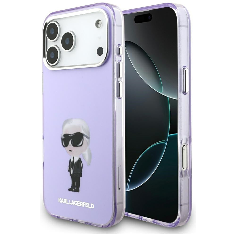 Custodia MagSafe per Apple iPhone 17 Pro Max, Karl Lagerfeld, IML Aquarelle Logo Karl, Viola