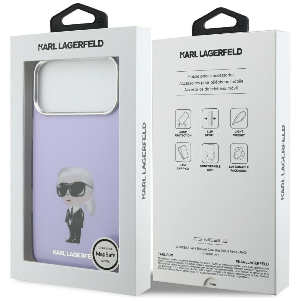 Custodia MagSafe per Apple iPhone 17 Pro Max, Karl Lagerfeld, IML Aquarelle Logo Karl, Viola