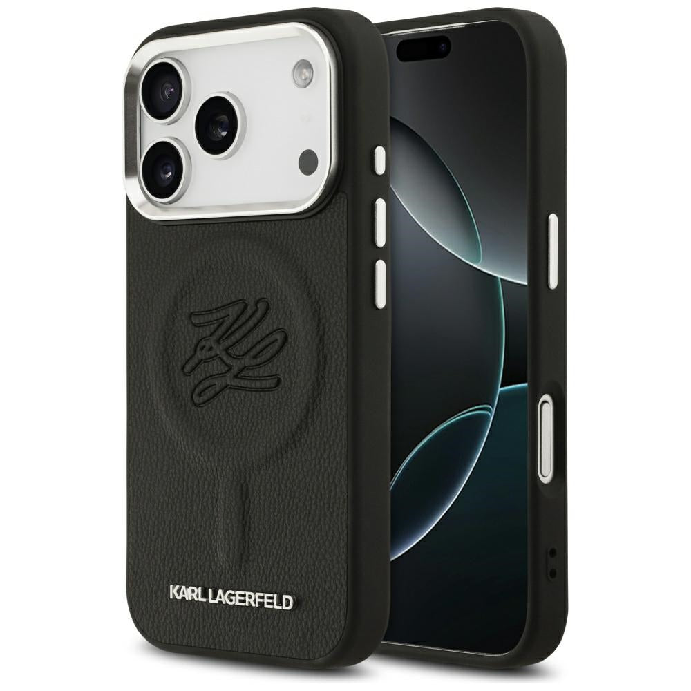 Custodia MagSafe per Apple iPhone 17 Pro Max, Karl Lagerfeld, Initial & Metal Logo, Nera