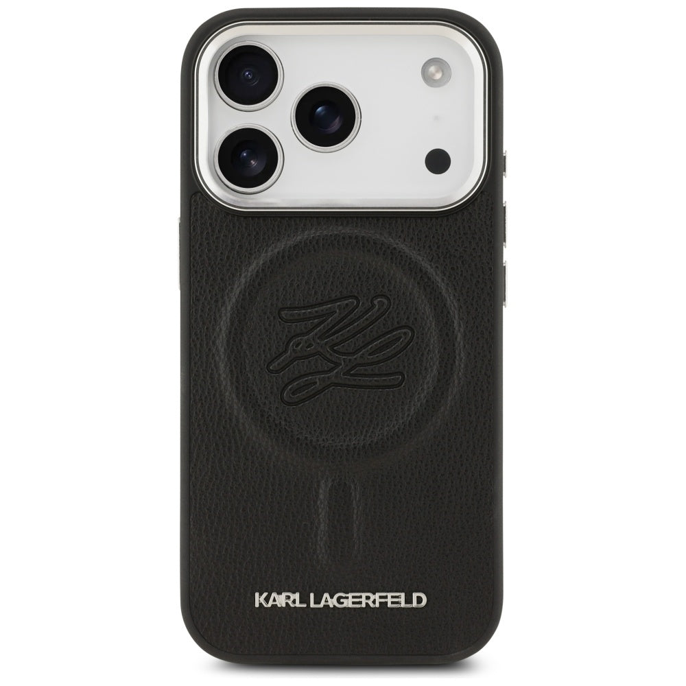 Custodia MagSafe per Apple iPhone 17 Pro Max, Karl Lagerfeld, Initial & Metal Logo, Nera