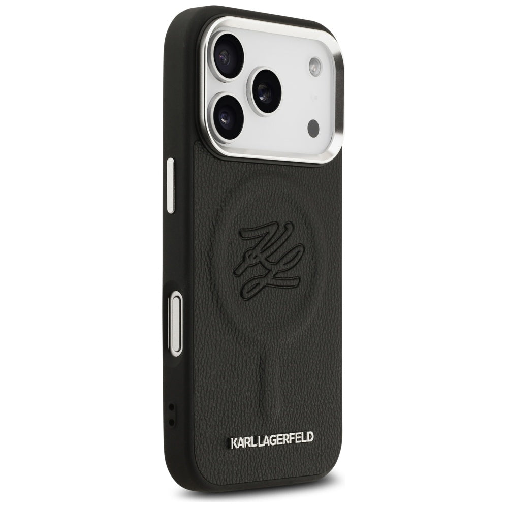 Custodia MagSafe per Apple iPhone 17 Pro Max, Karl Lagerfeld, Initial & Metal Logo, Nera