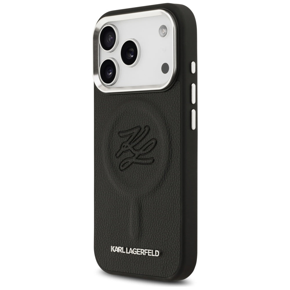 Custodia MagSafe per Apple iPhone 17 Pro Max, Karl Lagerfeld, Initial & Metal Logo, Nera