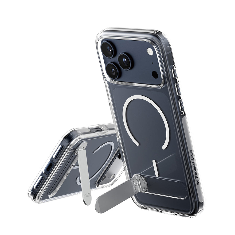 Custodia MagSafe per Apple iPhone 17 Pro Max, PanzerGlass, con Supporto Kickstand, Trasparente Bianca