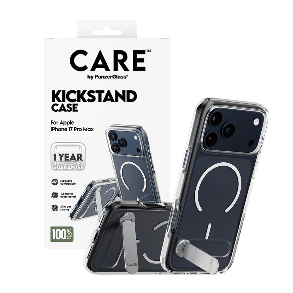Custodia MagSafe per Apple iPhone 17 Pro Max, PanzerGlass, con Supporto Kickstand, Trasparente Bianca
