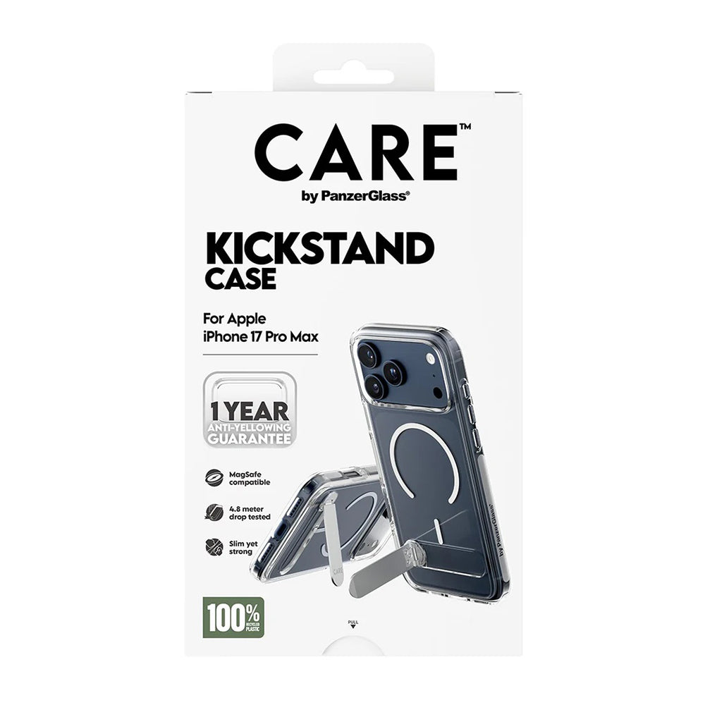 Custodia MagSafe per Apple iPhone 17 Pro Max, PanzerGlass, con Supporto Kickstand, Trasparente Bianca