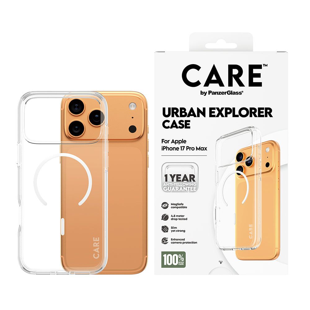 Custodia MagSafe per Apple iPhone 17 Pro Max, PanzerGlass, Care Urban Explorer, Trasparente Bianca