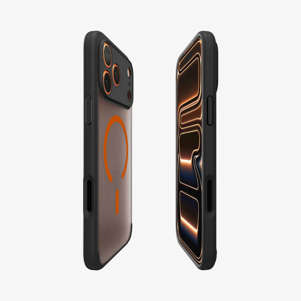 Custodia MagSafe per Apple iPhone 17 Pro Max, Spigen, Ultra Hybrid, Nera Arancione Satinata ACS10482
