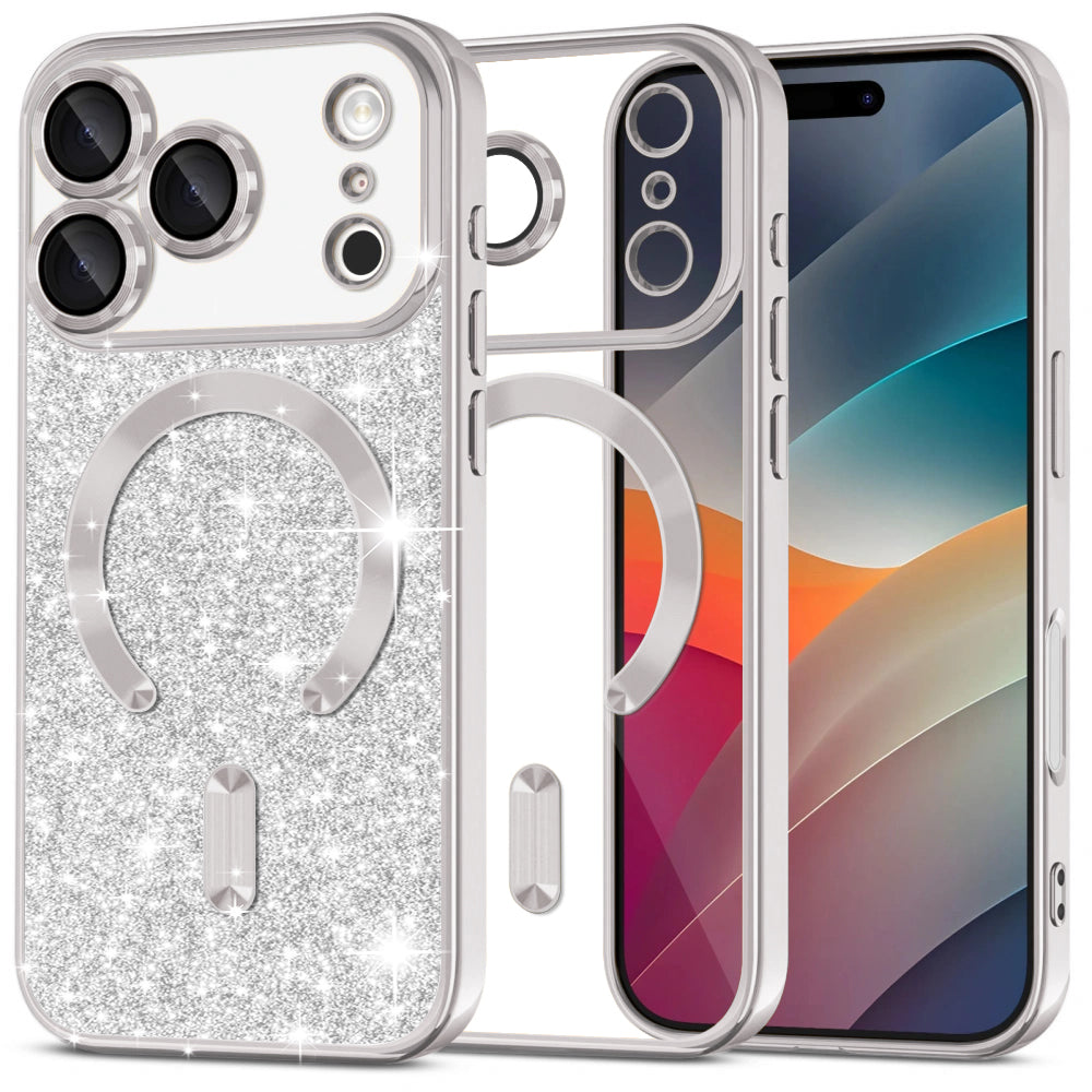Custodia MagSafe per Apple iPhone 17 Pro Max, Techsuit, Luxury Glitter, Argento