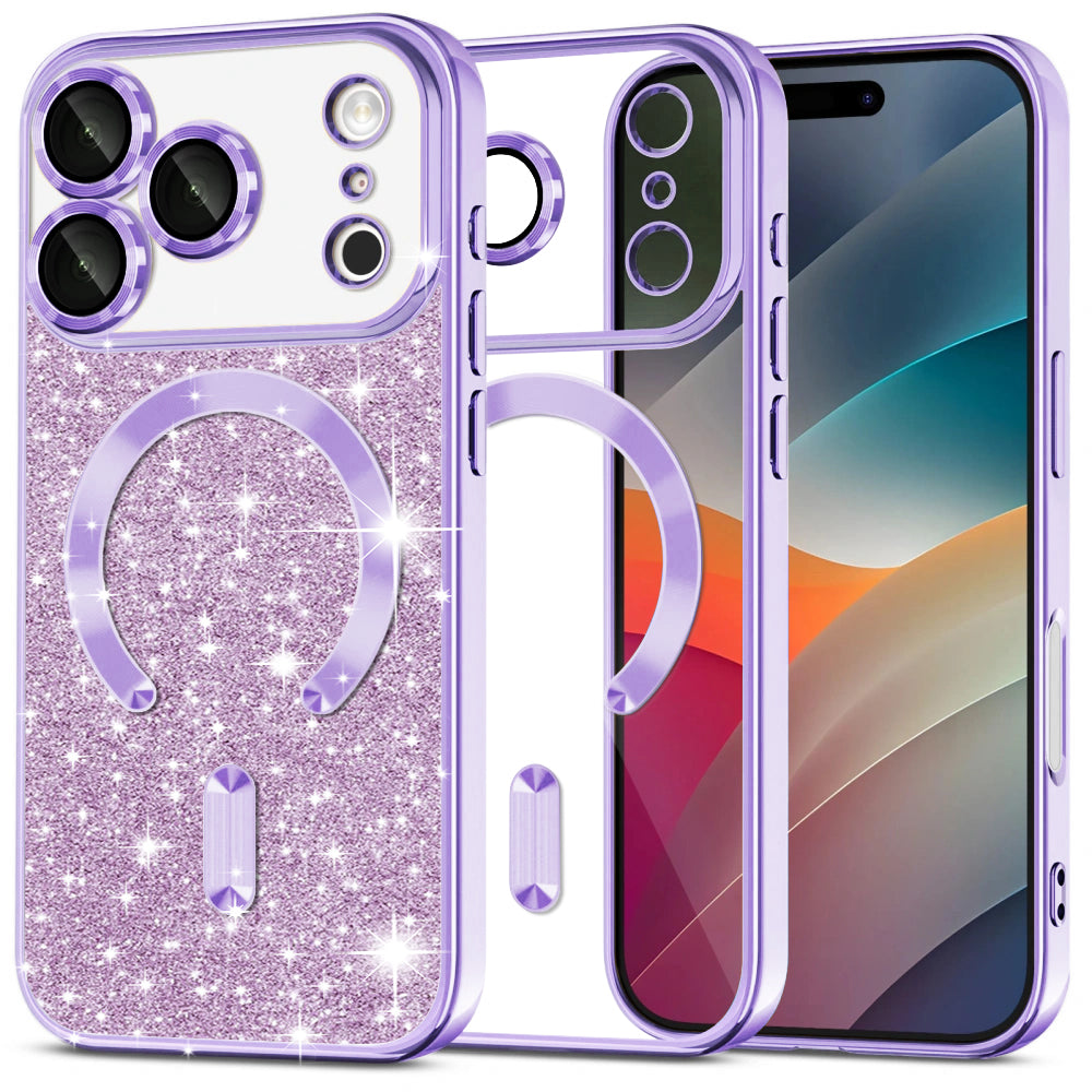Custodia MagSafe per Apple iPhone 17 Pro Max, Techsuit, Luxury Glitter, Lilla Chiaro
