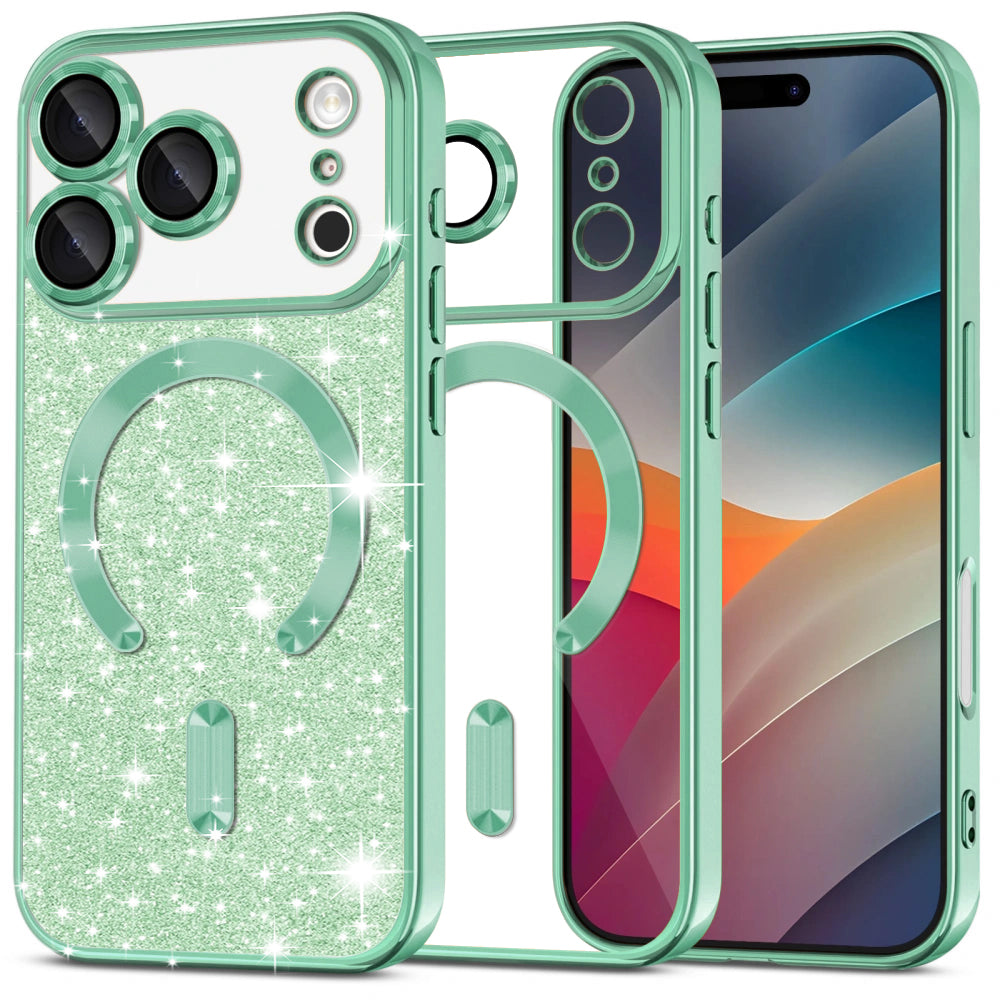 Custodia MagSafe per Apple iPhone 17 Pro Max, Techsuit, Luxury Glitter, Verde Chiaro