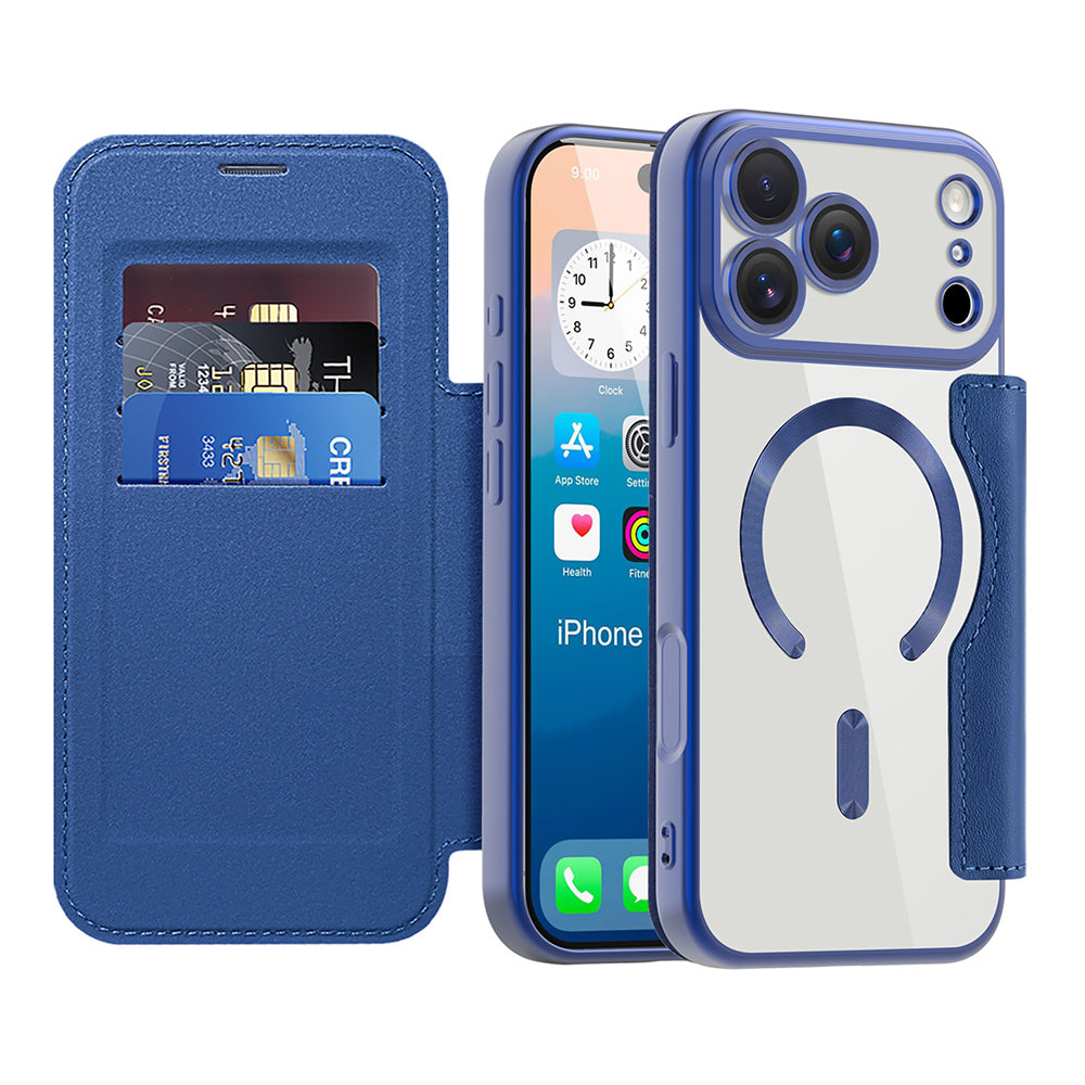 Custodia MagSafe per Apple iPhone 17 Pro Max, Techsuit, SmartMag Book, Blu