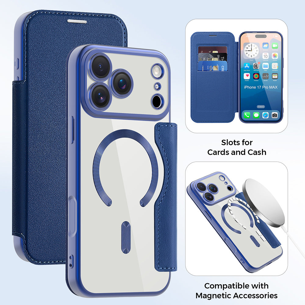 Custodia MagSafe per Apple iPhone 17 Pro Max, Techsuit, SmartMag Book, Blu
