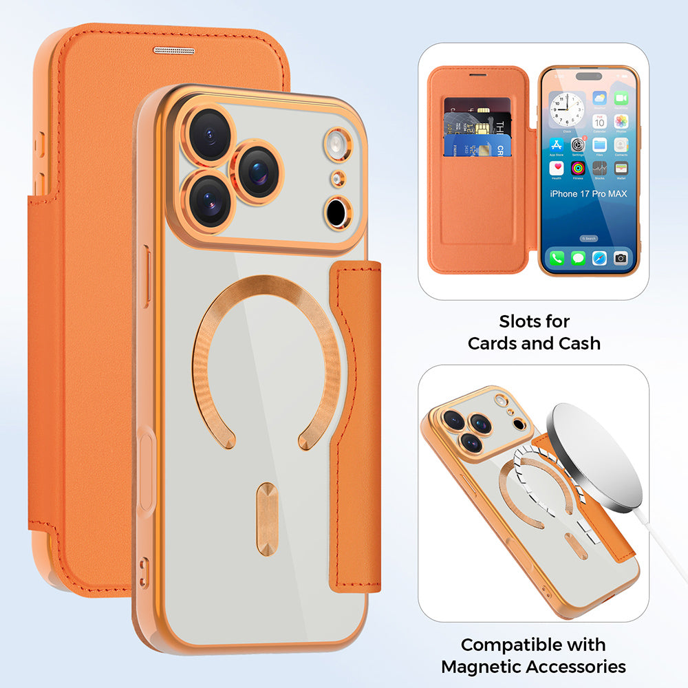 Custodia MagSafe per Apple iPhone 17 Pro Max, Techsuit, SmartMag Book, Arancione