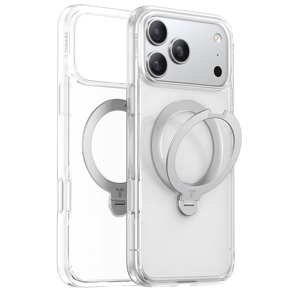 Custodia MagSafe per Apple iPhone 17 Pro Max, Torras, Ostand Spin, Trasparente