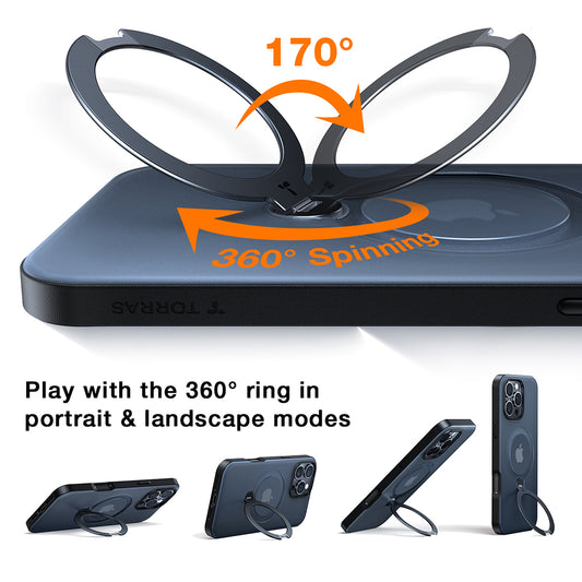 MagSafe Case for Apple iPhone 17 Pro Max, Torras, Ostand Spin, Transparent