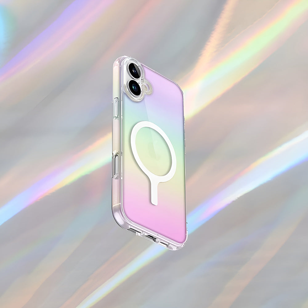 Custodia MagSafe per Apple iPhone 17 Pro Max, UNIQ, Iridescia MagClick, Blu Pastello