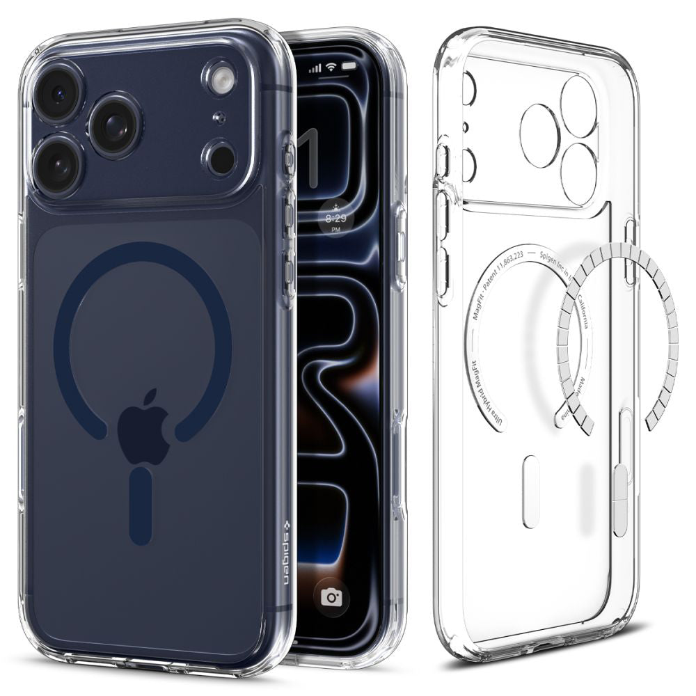 Custodia MagSafe per Apple iPhone 17 Pro, Spigen, Ultra Hybrid, Trasparente Blu Navy ACS11111