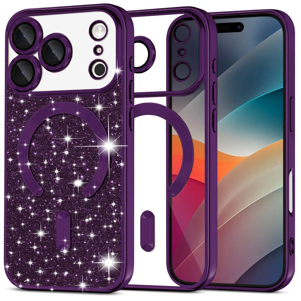 Custodia MagSafe per Apple iPhone 17 Pro, Techsuit, Luxury Glitter, Viola Scuro