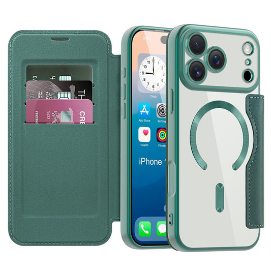 Custodia MagSafe per Apple iPhone 17 Pro, Techsuit, SmartMag Book, Verde