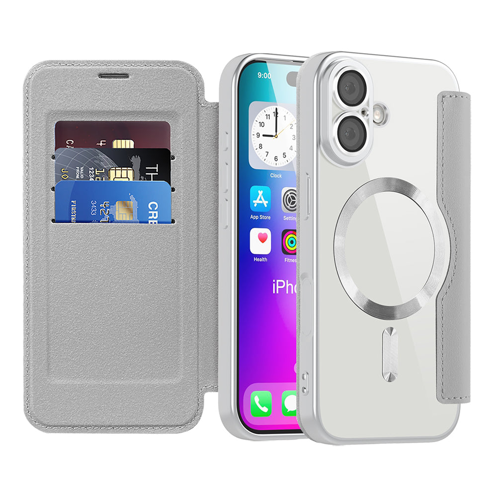 Custodia MagSafe per Apple iPhone 17, Techsuit, SmartMag Book, Grigio