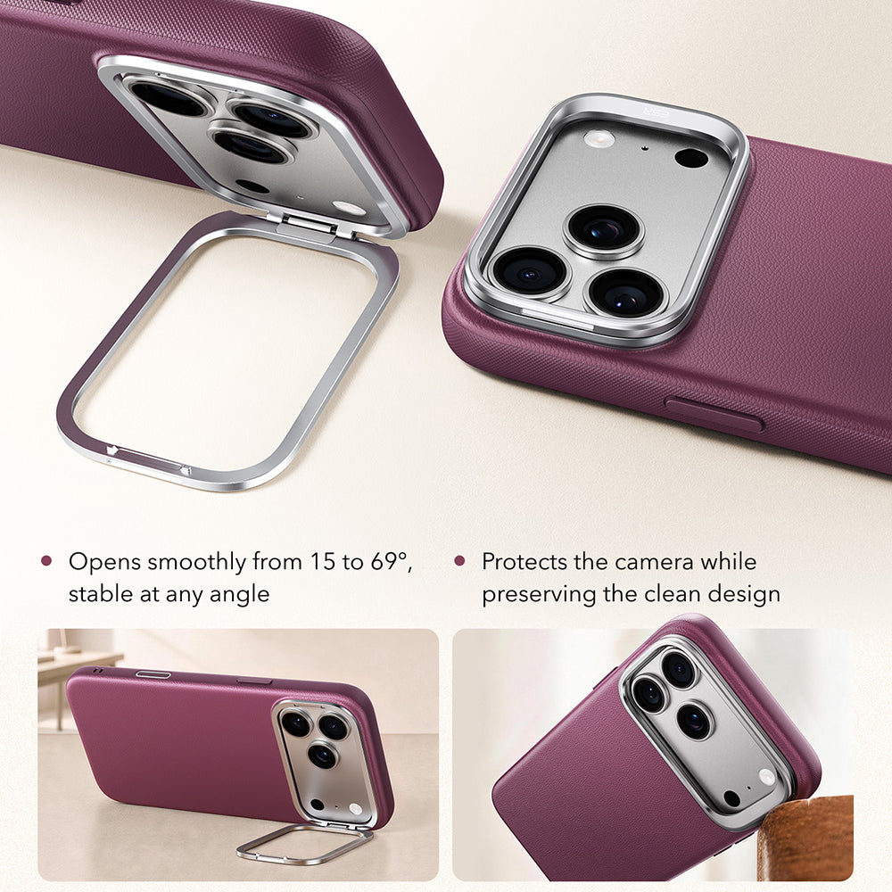 Custodia MagSafe per Apple iPhone 18 Pro / 17 Pro, ESR, Atelier con Supporto, Bordeaux Scuro Satinato